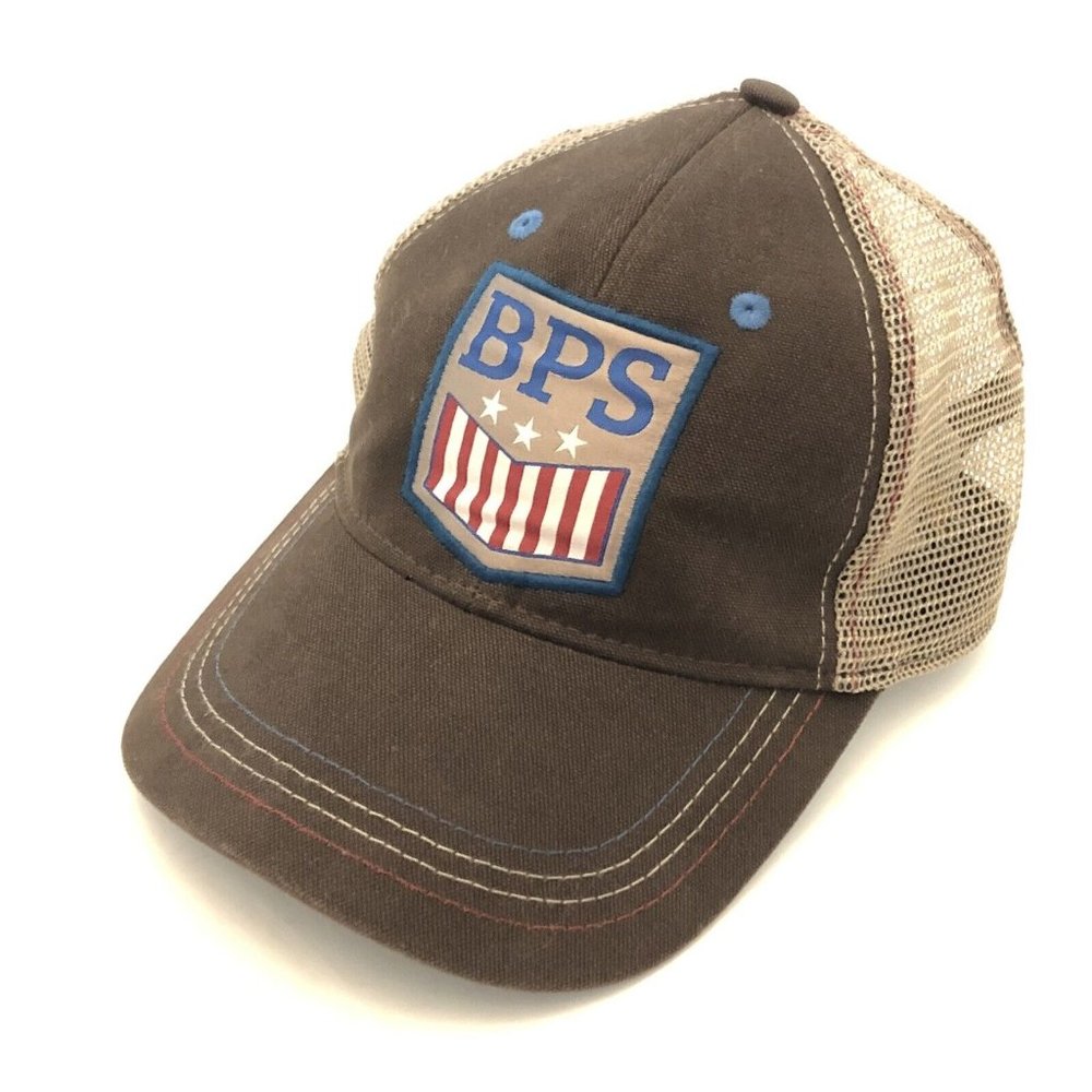 Bass Pro Shop Red White Blue Inspired Brown Mesh Snapback Trucker Hat